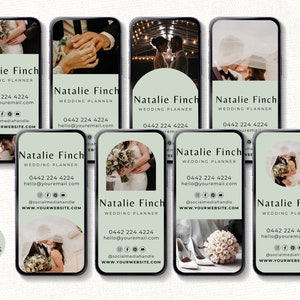 Tarjeta de visita digital Wedding Planner, plantilla Canva editable, marketing de coordinador de bodas, tarjeta de visita DIY con logotipo y foto, WP1