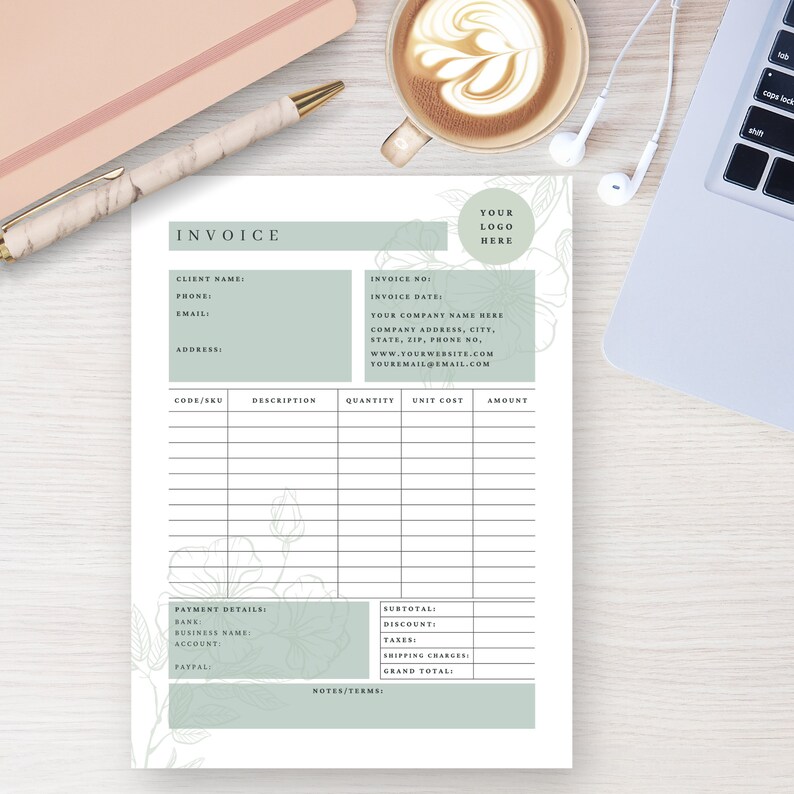 Florist Invoice Canva Template, Wedding Florist Order Form, Editable