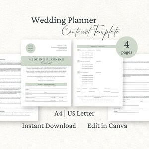 Wedding Planner Contract Template, Event Planning Services Agreement, Editable Canva Template, Day of Wedding Coordinator Forms, Client Form