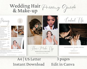 Wedding Hair Stylist Pricing Guide, Canva Template, Bridal Hair Price List, Makeup Price Sheet, Beauty Marketing Brochure, Editable,
