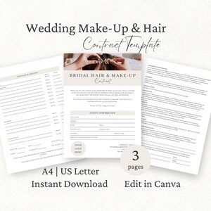 Wedding Hair and MUA Contract, Bridal Hair Services Agreement, Editable Canva Template with Photo, Freelance Make-up Artist Contract,