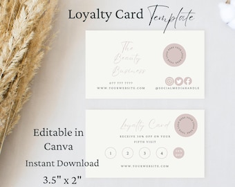 Business Loyalty Card, Canva Template, Printable Loyalty Card, Beauty Business, Editable Rewards Card, Salon Loyalty Card, Canva Business,