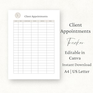 Client Appointment Tracker, Printable Appointment Log, Canva Template, Editable, A4 & US Letter, Small Business Log, Business Forms,