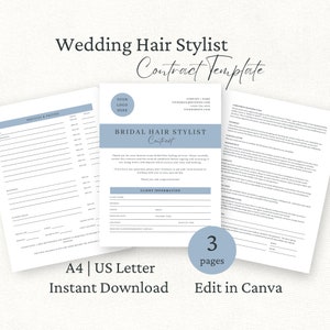 Hair Stylist Wedding Contract, Bridal Hair Services Agreement, Editable Canva Template, Freelance Hair Forms, Bride Hair T&Cs,