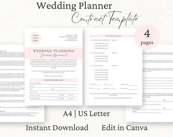 Wedding Coordinator Contract Template, Event Planning Services Agreement, Editable Canva Template, Wedding Planner Forms, Client Forms,