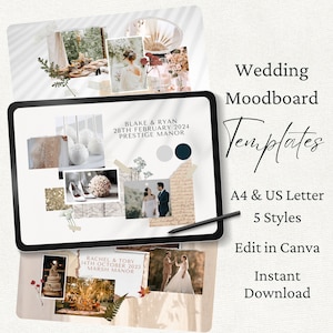 Plantilla de Moodboard de boda, Tablero de visión de Canva, Planificación de eventos, Plantilla de planificador de bodas, Tablero de inspiración de bodas, Plantilla digital