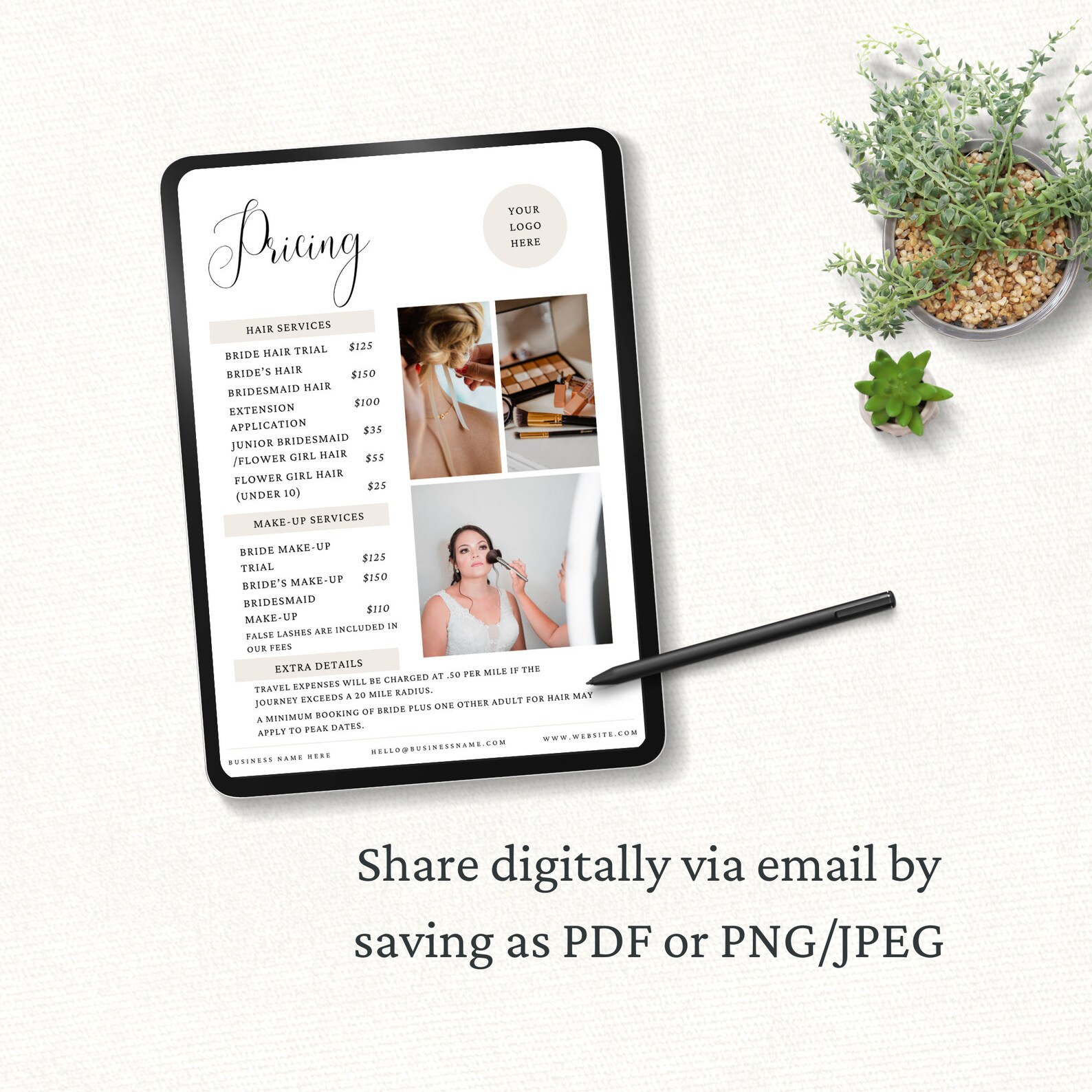 Wedding Hair Stylist Pricing Guide, Canva Template, Bridal Hair Price