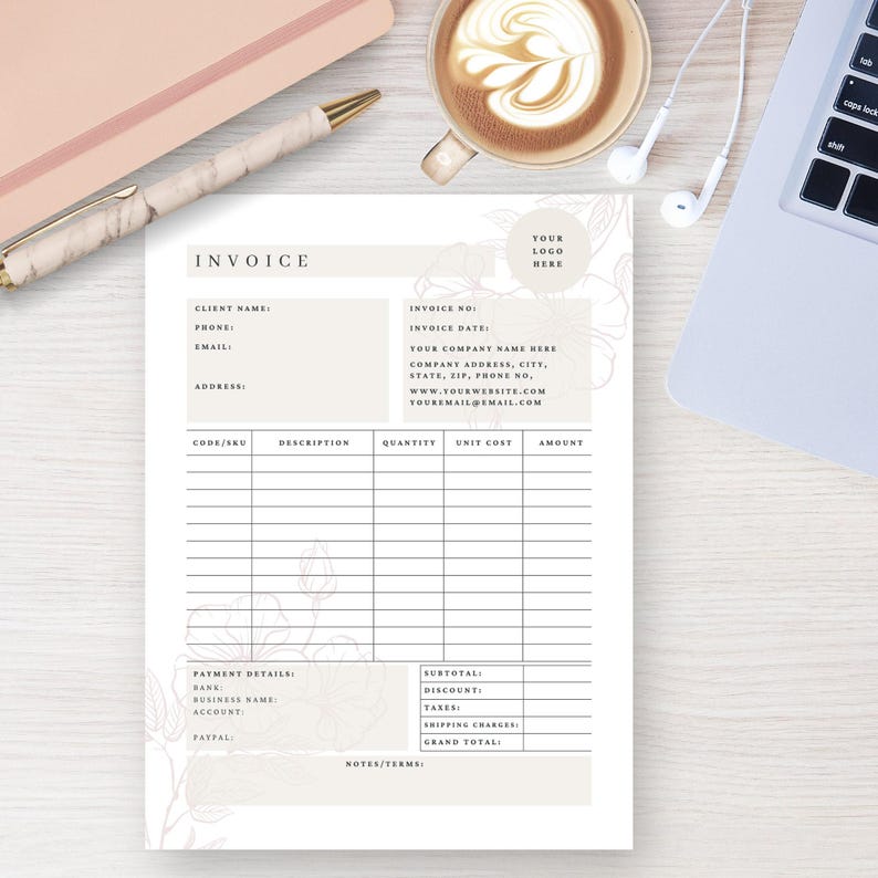 Florist Invoice Canva Template, Editable Flower Shop Invoice, Wedding Florist Order Form, Small Business Order Form, Receipt Form, Floral image 2