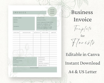 Florist Invoice Canva Template, Wedding Florist Order Form, Editable Flower Shop Invoice, Small Business Order Form, Receipt Form, Floral