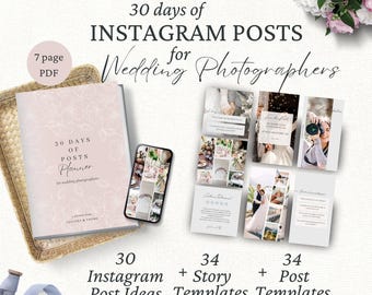 Wedding Photography Instagram Posts and Stories, Canva Template, Social Media Content Planner, Photographer Marketing Branding Ideas,
