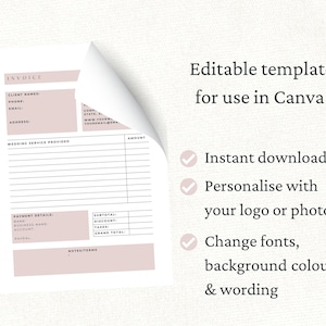 Wedding Planner Invoice Canva Template, Event Planner Order Form, Editable Invoice, Wedding Coordinator Receipt Form, Pink, WP1 image 2