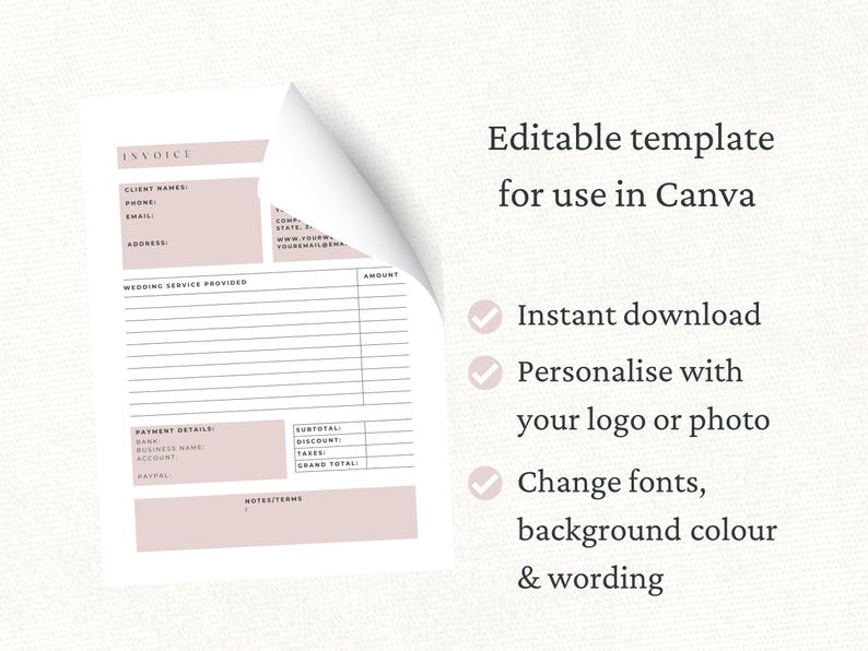 Wedding Planner Invoice Canva Template, Event Planner Order Form, Editable Invoice, Wedding Coordinator Receipt Form, Pink, WP1 image 2