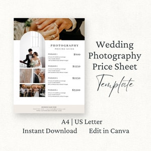 Wedding Photography Pricing Canva Template, Photographer Price List, Services Price Guide, Wedding Marketing & Branding, One Sheet,