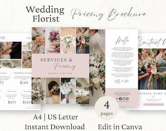 Wedding Florist Pricing Guide Canva Template, Wedding Florist Price List Template, Pricing Sheet, Flower Shop Marketing Brochure, Editable