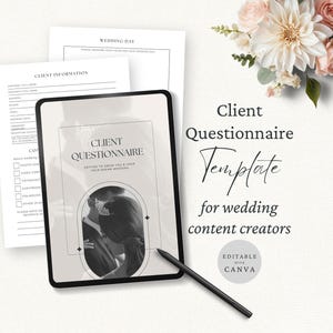 Sjabloon voor klantenvragenlijst makers bruiloft content, intake intake, bewerkbare canva-sjabloon, bruiloftmarketing, luxe, CC1