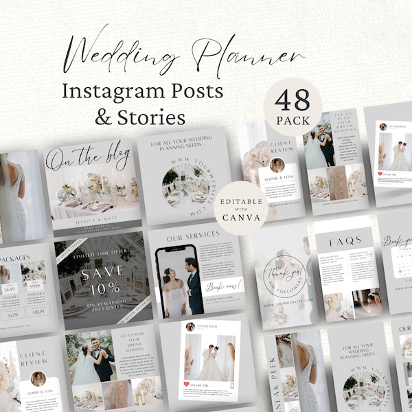 Wedding Planner Instagram Posts, Editable Canva Template, Event Planner Social Media, Instagram Stories, Wedding Business Marketing, WP1