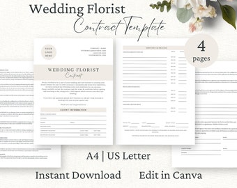 Wedding Florist Contract Template, Event Flowers Services Agreement, Editable Canva Template, Wedding Florist Client Forms,