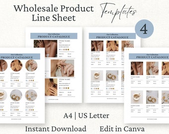 Modèle de fiche technique de vente en gros Canva, catalogue de prix d'entreprise, brochure de produit modifiable, catalogue de bijoux, fiche de prix de bougies,