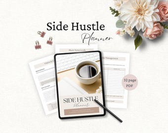 Cuaderno de trabajo para negocios secundarios, planificador imprimible para iniciar un negocio, planificador de objetivos para emprendedores, vendedor de Etsy, creador de contenido para bodas,