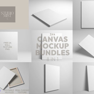 3x4 9x16 White Canvas Mockup Bundle 8in1 + Free 24Texture Pack | Modern Contemporary Background | Photoshop canvas frame template