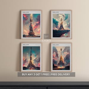 Eiffel Tower Paris Print Reimagined | Famous Iconic Architecture Frame Poster | Fantasy Art Poster Minimalist Abstract Print