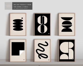Set of 6 Black Abstract Exhibition Digital Print |  Modern Art Poster | Minimalist Neutral Background  | Contemporary Print Home Decor