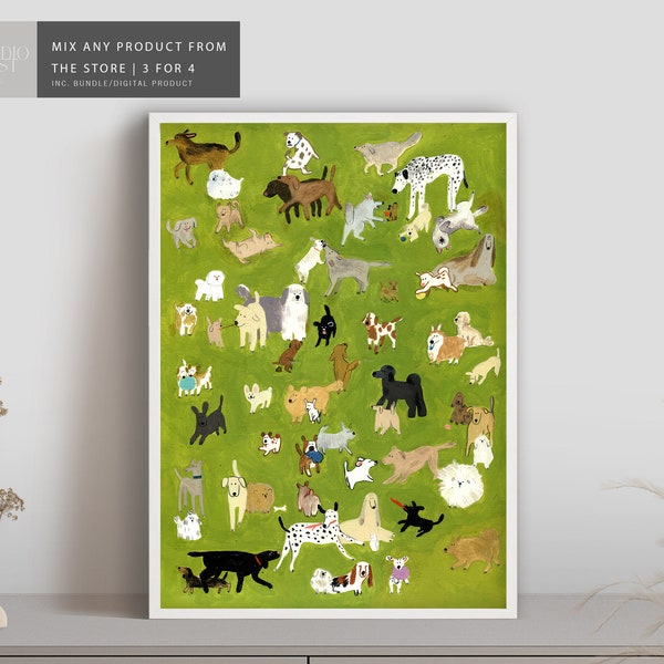 Cute Dog Park Painting Print | Kid Nursery Print |  Art Poster Minimalist Design Digital Print |  Home Decor Frame Poster