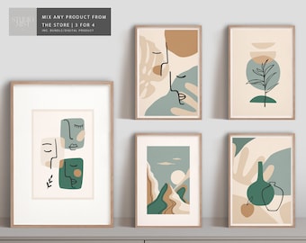Set of 5 Giorgio Morandi Green Exhibition Print |  Matisse Line Abstract Art Poster Minimalist  | Contemporary Print Home Decor Digital