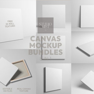 1x1 quadratische weiße Leinwand Mockup Bundle 8in1 + Free 24Texture Pack | Moderner zeitgenössischer Hintergrund | Photoshop Leinwand Rahmen Vorlage