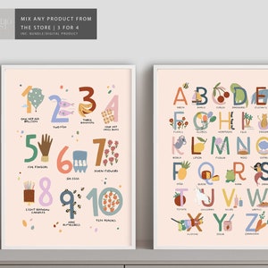 Set de 4 lindos alfabetos infantiles abc Art Print / Nursery Children Poster minimalista / Print Home Decor / Children Nursery Baby Gift