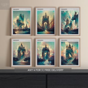 Tower Bridge London Print Reimagined | Famous Iconic Architecture Frame Poster | Fantasy Art Poster Minimalist Abstract Print