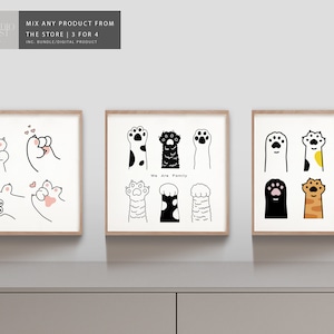 Set de 3 lindos Cat Paw Art Print / Nursery Children Poster Minimalist / Print Home Decor / Children Kid Nursery Baby Gift
