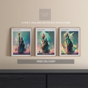 Statue of Liberty New York Print Reimagined | Famous Iconic Architecture Frame Poster | Fantasy Art Poster Minimalist Abstract Print
