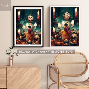 Impressão do presente do festival de Diwali de <br> Entrega Rápida? Quadro do festival de Índia Pôster | Impressão abstrato minimalista do poster da arte da | Deepavali
