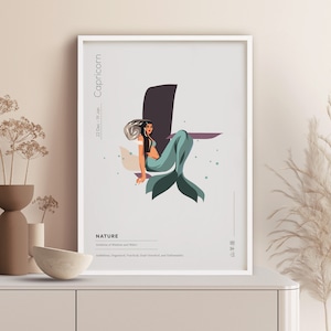 Wall Art Zodiac Series - Capricorn - Minimalist Poster, Printable Digital Art, Poster & Framed options available