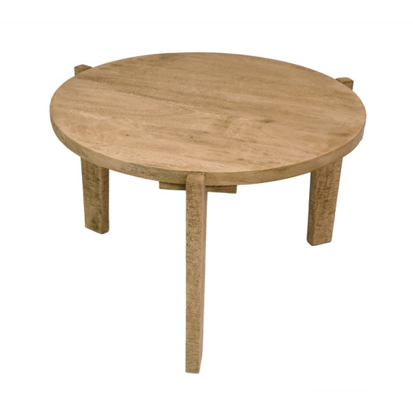 Simple Wooden Round Coffee Table Tea Table End Table Sofa table for Living Room Furniture, Wooden Tea Round Table - Grizzled Finish