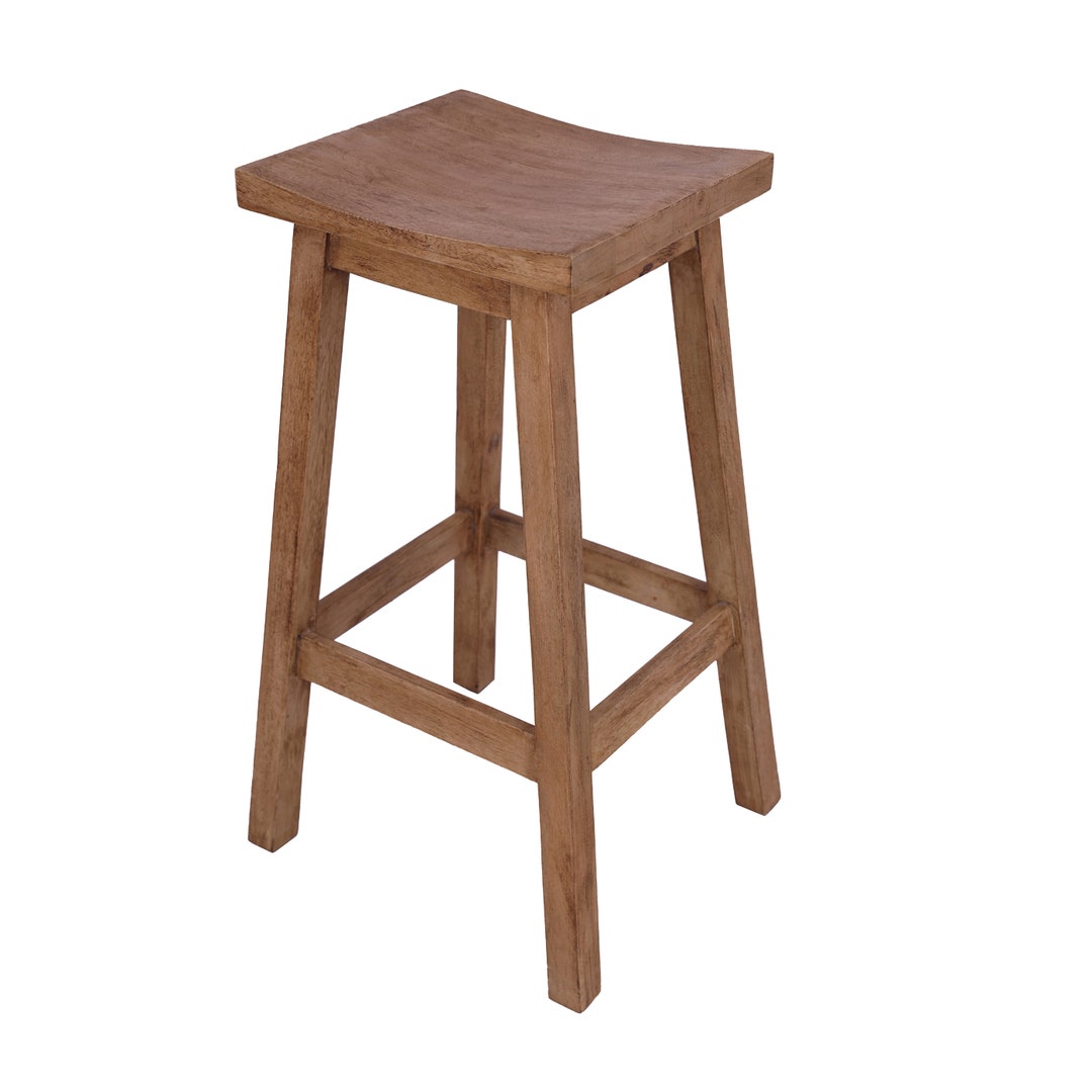 Rustic Wooden Kitchen Counter Bar Stool With Footrest, 76cm High, Dining Room Bar Stool, Outdoor