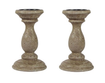 Stone Finish Candle Holder, Candle Holder Wood, Candlesticks, Candle stick Holder, Wooden Candle Sticks, Candle Holder Handmade - Pair of 2