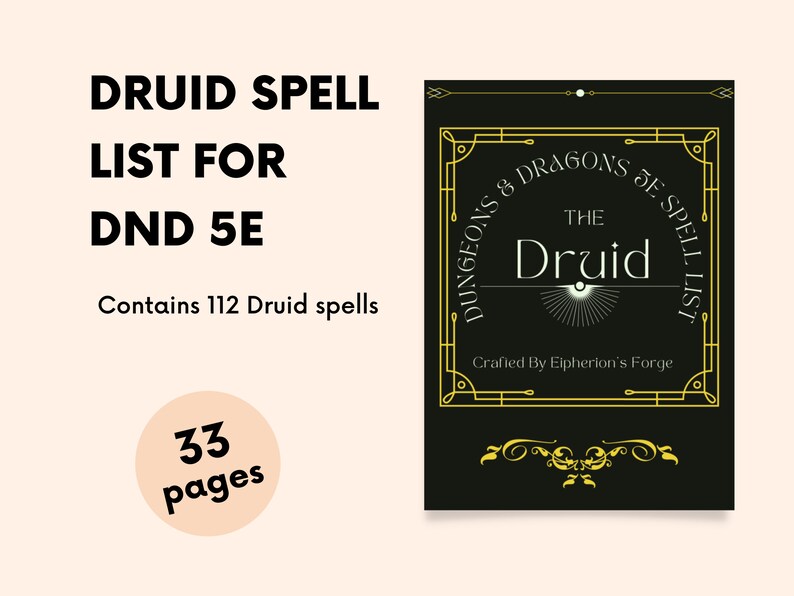 Druid Spell List for Dungeons and Dragons 5e Etsy