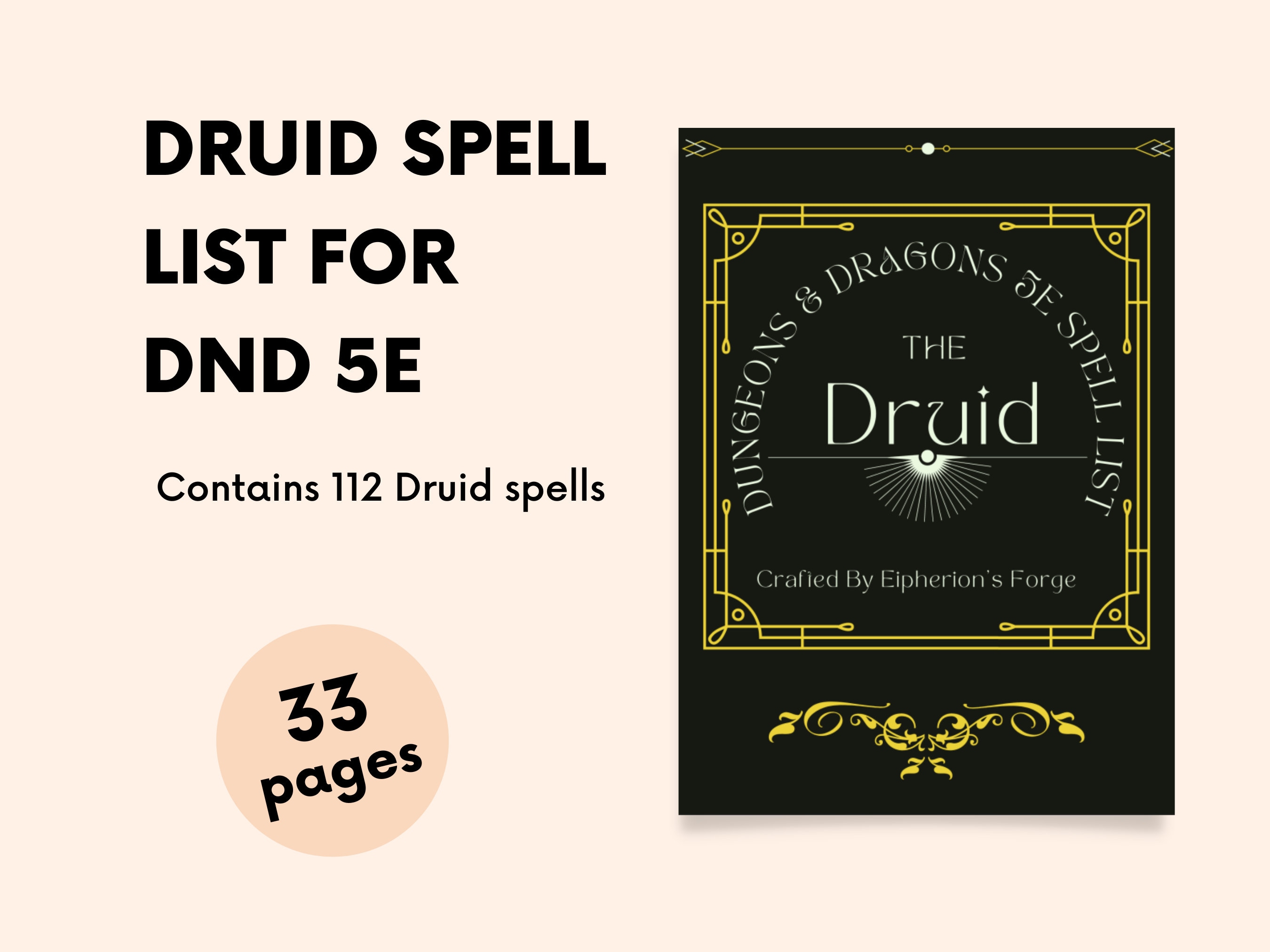 Druid Spell List for Dungeons and Dragons 5e Etsy