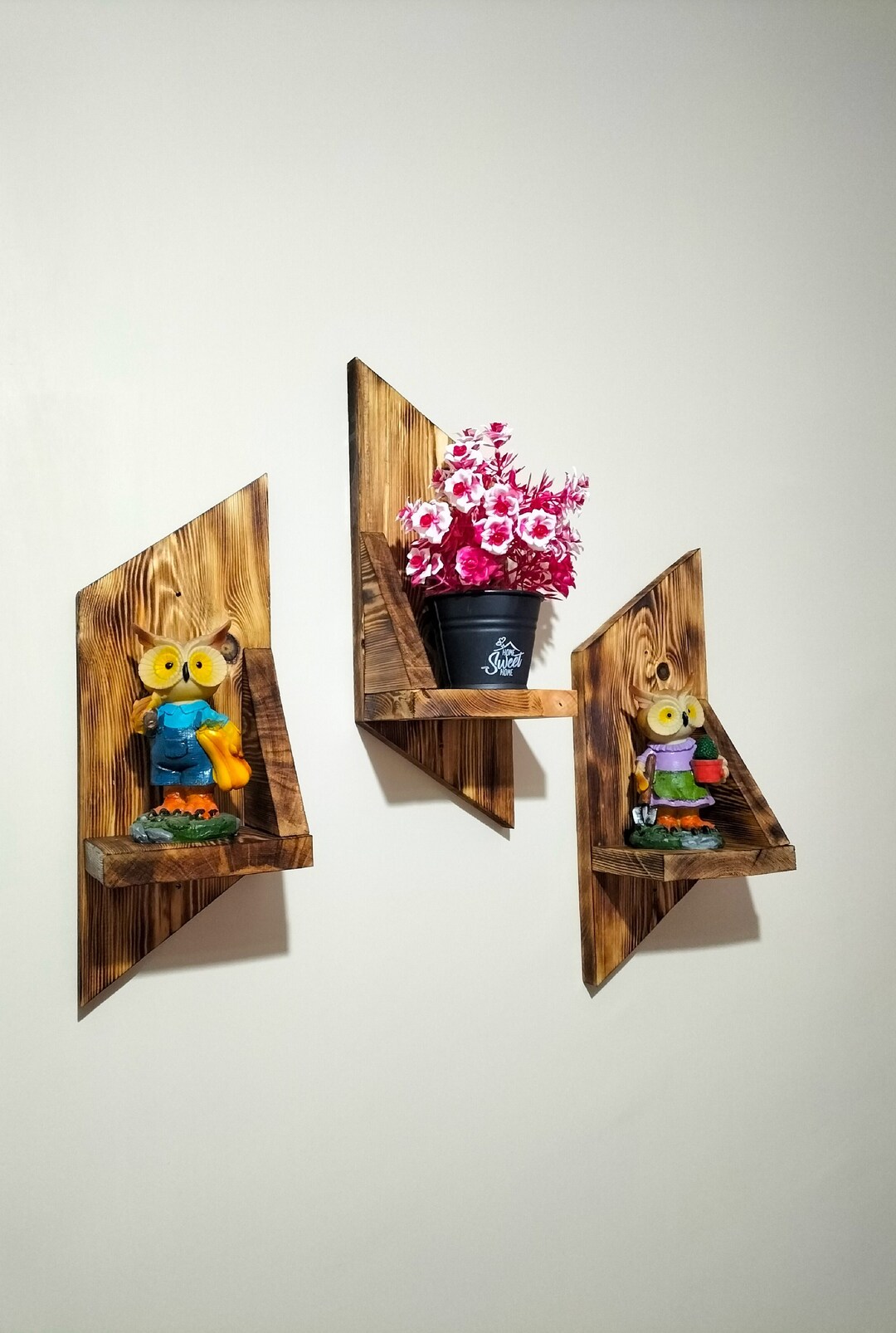 Asymmetric Wooden Floating Shelves set of 3 Geometric Shelf Etsy