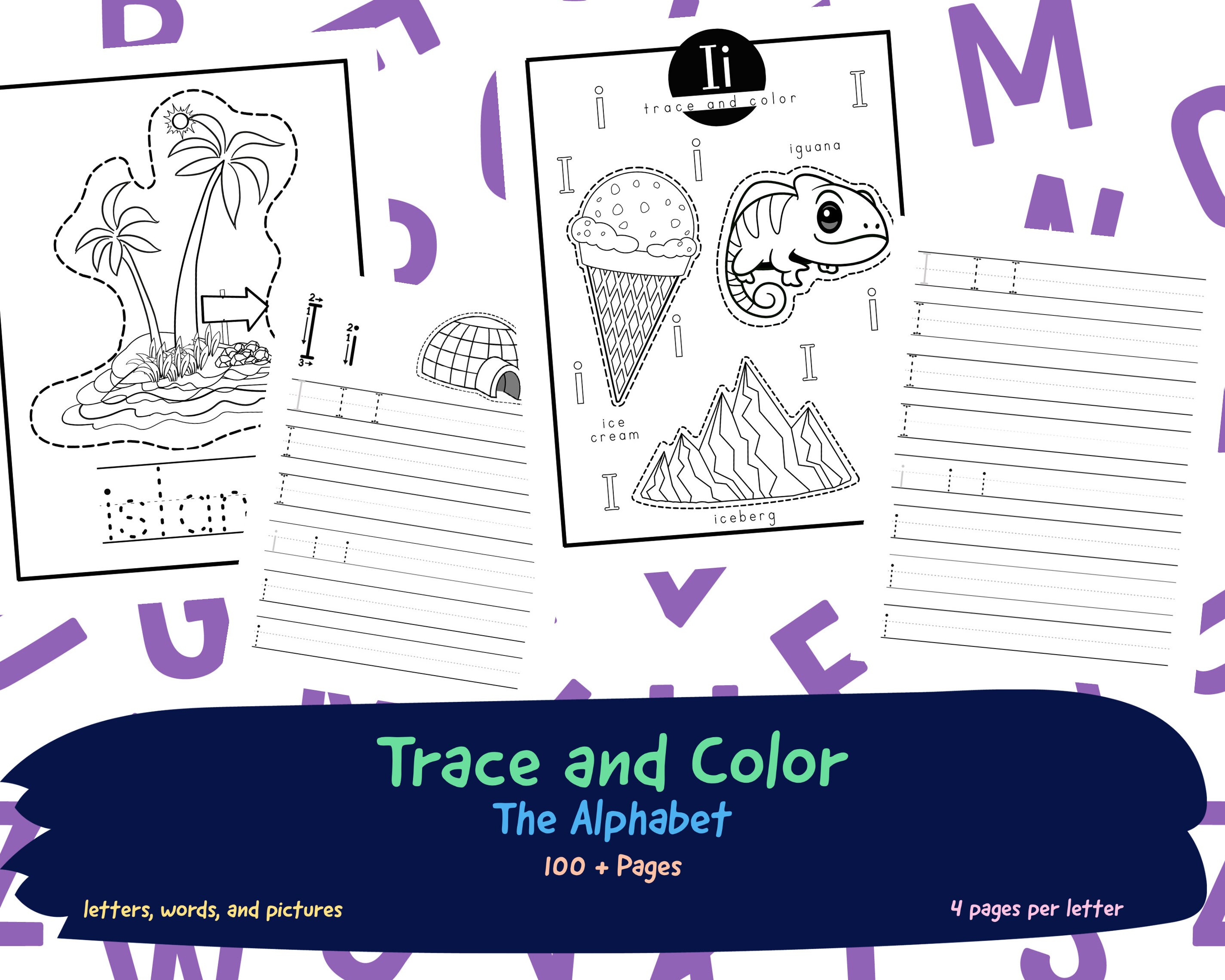 Printable Trace and Color Worksheet Book, 100 Pages, A-Z, Fun Traceable ...