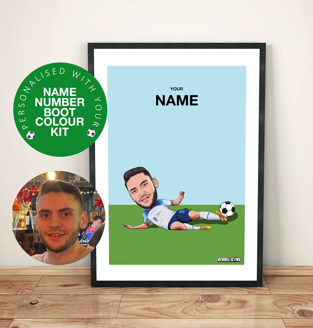 Personalised Football Print Custom Football Poster Cartoon Portrait