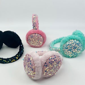 Protetores de ouvido com lantejoulas / Protetores de ouvido com glitter / Fofos para meninas / Protetores de ouvido quentes de inverno / Chapéu de festa / Personalizados / Kawaii / Divertidos