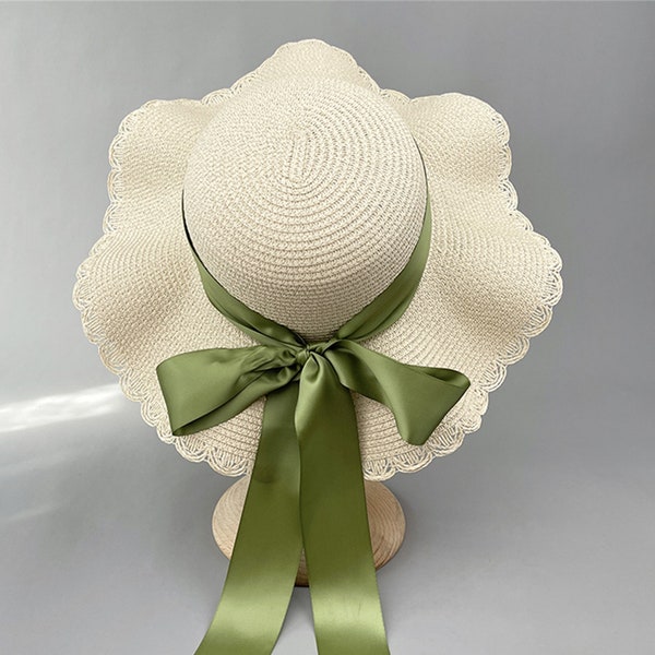 Chapeau de protection solaire parent-enfant / Chapeau de princesse pour enfants / Chapeau de plage parent-enfant / Chapeau de paille avec nœud en dentelle / Chapeau de soleil d'été / Cadeau d'anniversaire