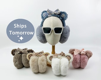 Paraorecchie con orecchie d'orso / Paraorecchie con fiocco / Ragazze / Antivento / Personalizzati / Kawaii / Divertenti / Caldi paraorecchie invernali