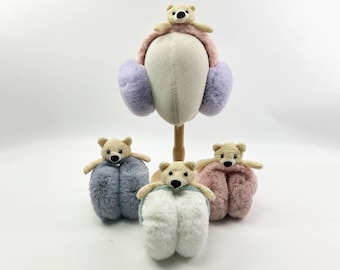 Paraorecchie a forma di orso dei cartoni animati/Paraorecchie invernali per bambine/Paraorecchie calde per esterni/Paraorecchie carine/Paraorecchie pieghevoli/Paraorecchie di peluche antigelo/Regalo per lei