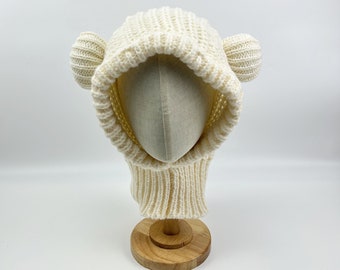 Bonnet ours mignon / Bonnet tricoté fait main / Bonnet chaud en laine / Bonnet de cou / Bonnet de protection des oreilles / Cadeau d'anniversaire / Cadeau pour elle