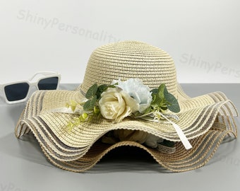 Summer Floral Sun Hat / Holiday Beach Hat / Mesh Straw Hat / Summer Sun Hat / Floral Hat With Personality / Yarmulke / Birthday Gift