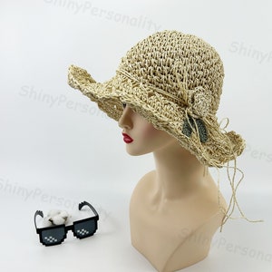Girls Sun Hat / Hand Knitted Straw Hat / Beach Hat / Foldable Hat / Travel Holiday Hat / Holiday Gift / Birthday Gift